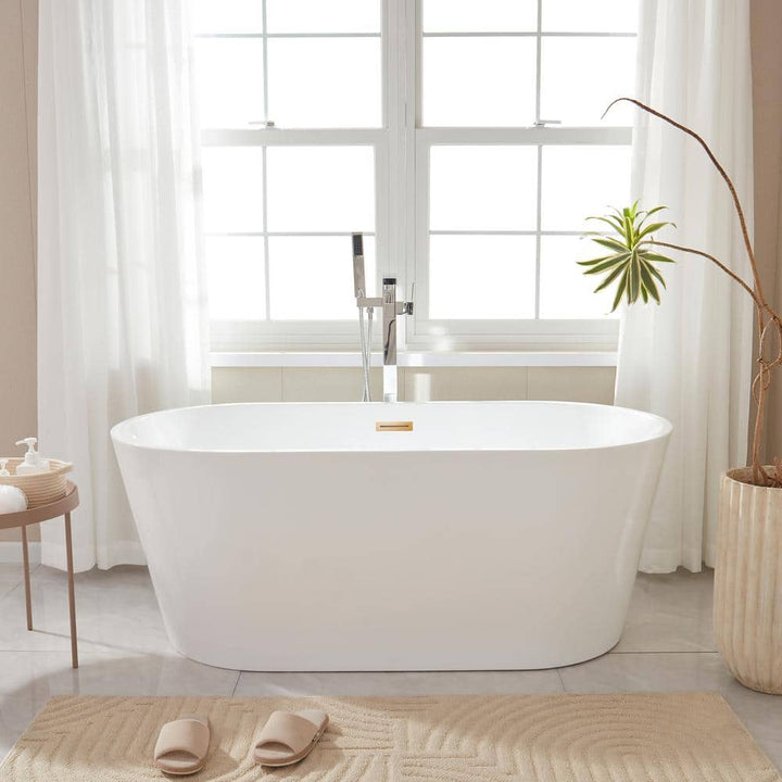 Vanity Art Bordeaux 59 in. Acrylic Flatbottom Freestanding Bathtub in White/Titanium Gold