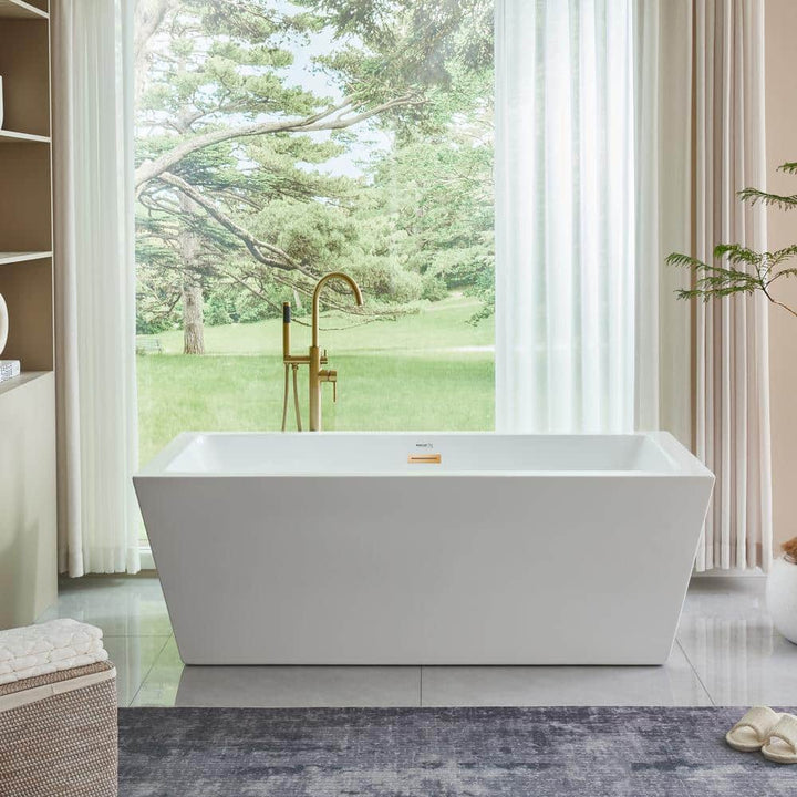 Vanity Art 67 in. Acrylic Flatbottom Freestanding Bathtub in White/Titanium Gold