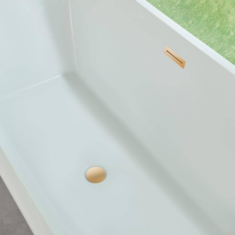 Vanity Art Nantes 67 in. x 30 in. Acrylic Freestanding Soaking Bathtub with Center Drain in White/Titanium Gold