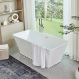 Vanity Art Nantes 67 in. x 30 in. Acrylic Freestanding Soaking Bathtub with Center Drain in White/Titanium Gold