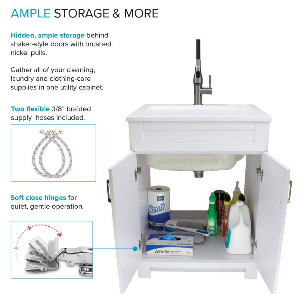 Transolid All-in-One 24.4 in x 22 in Acrylic Drop-In Laundry Sink and Cabinet with Faucet in White