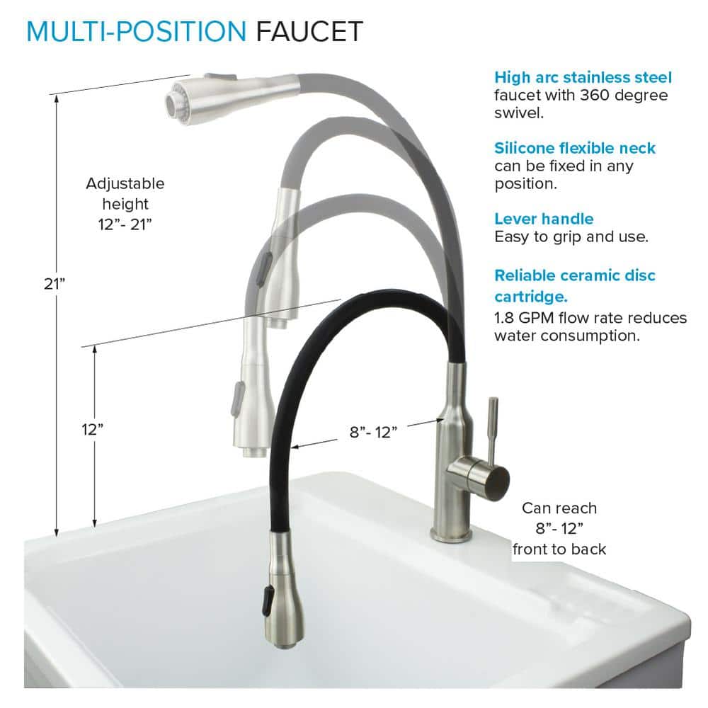 Transolid All-in-One 24.4 in x 22 in Acrylic Drop-In Laundry Sink and Cabinet with Faucet in White