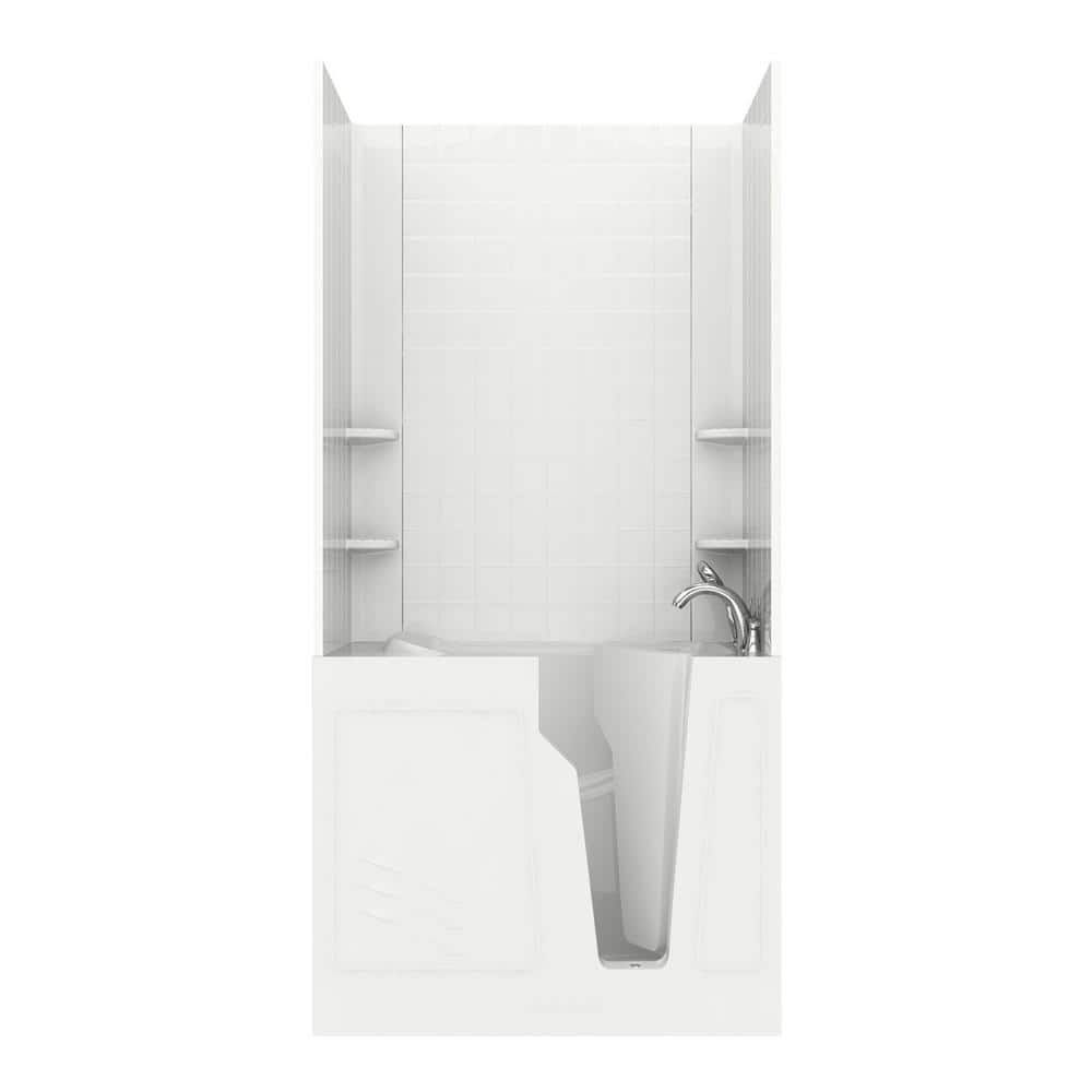 Universal Tubs Rampart 3.9 ft. Walk-in Whirlpool and Air Bathtub with 4 in. Tile Easy Up Adhesive Wall Surround, Right Drain, White