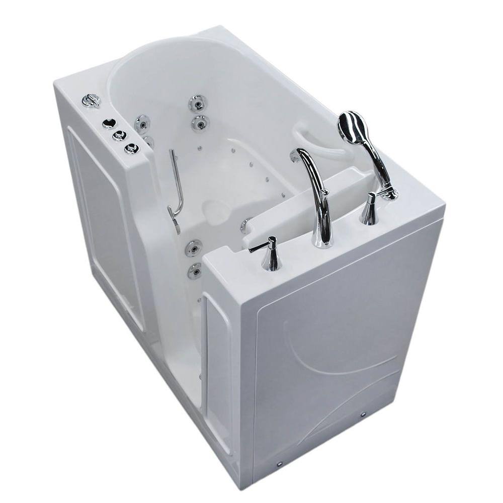 Universal Tubs Rampart 3.9 ft. Walk-in Whirlpool and Air Bathtub with 4 in. Tile Easy Up Adhesive Wall Surround, Right Drain, White
