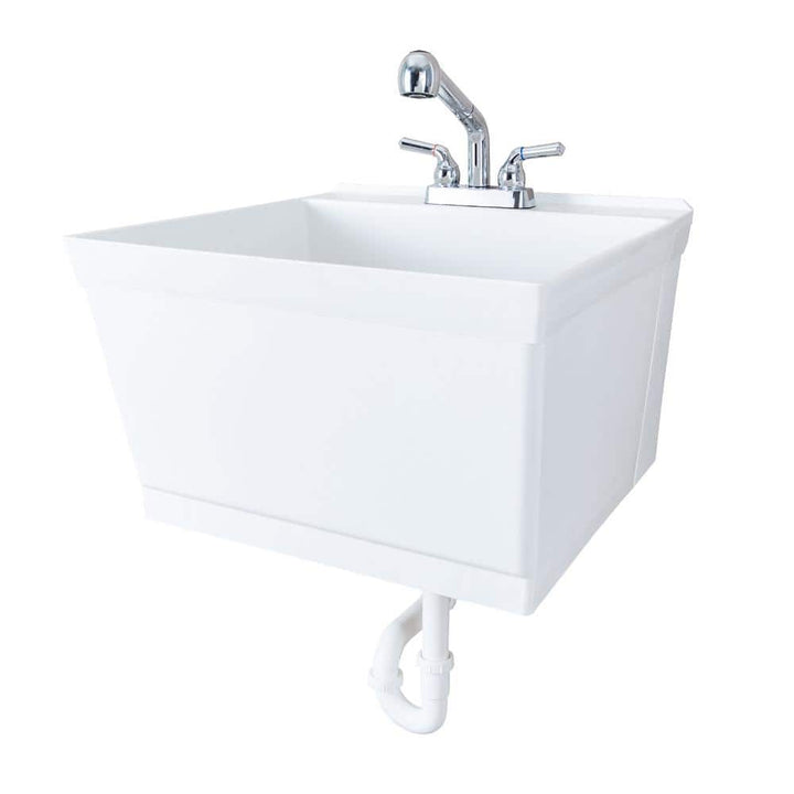 TEHILA 23.5 in. x 22.88 in. White Wall Mounted Utility Sink with Chrome Pull-out Sprayer