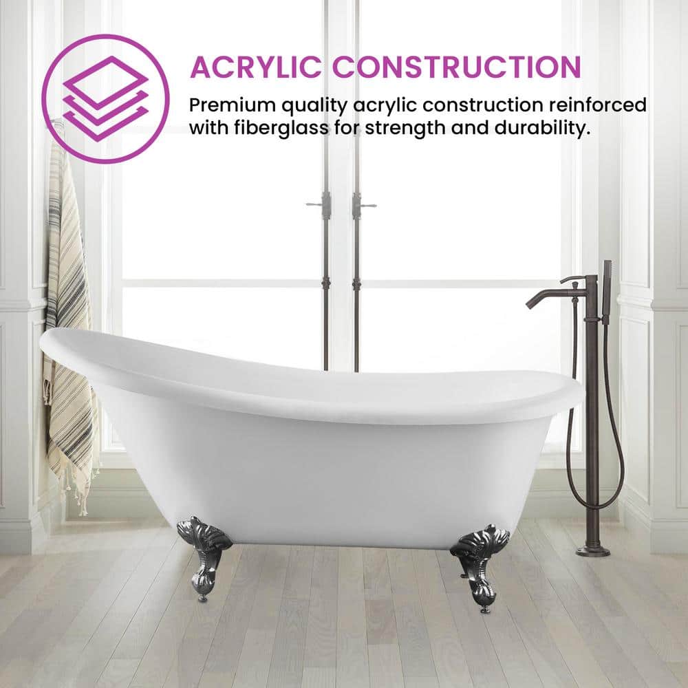 Vanity Art Toulouse 67 in. Acrylic Clawfoot Freestanding Bathtub in White