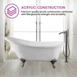 Vanity Art Toulouse 67 in. Acrylic Clawfoot Freestanding Bathtub in White