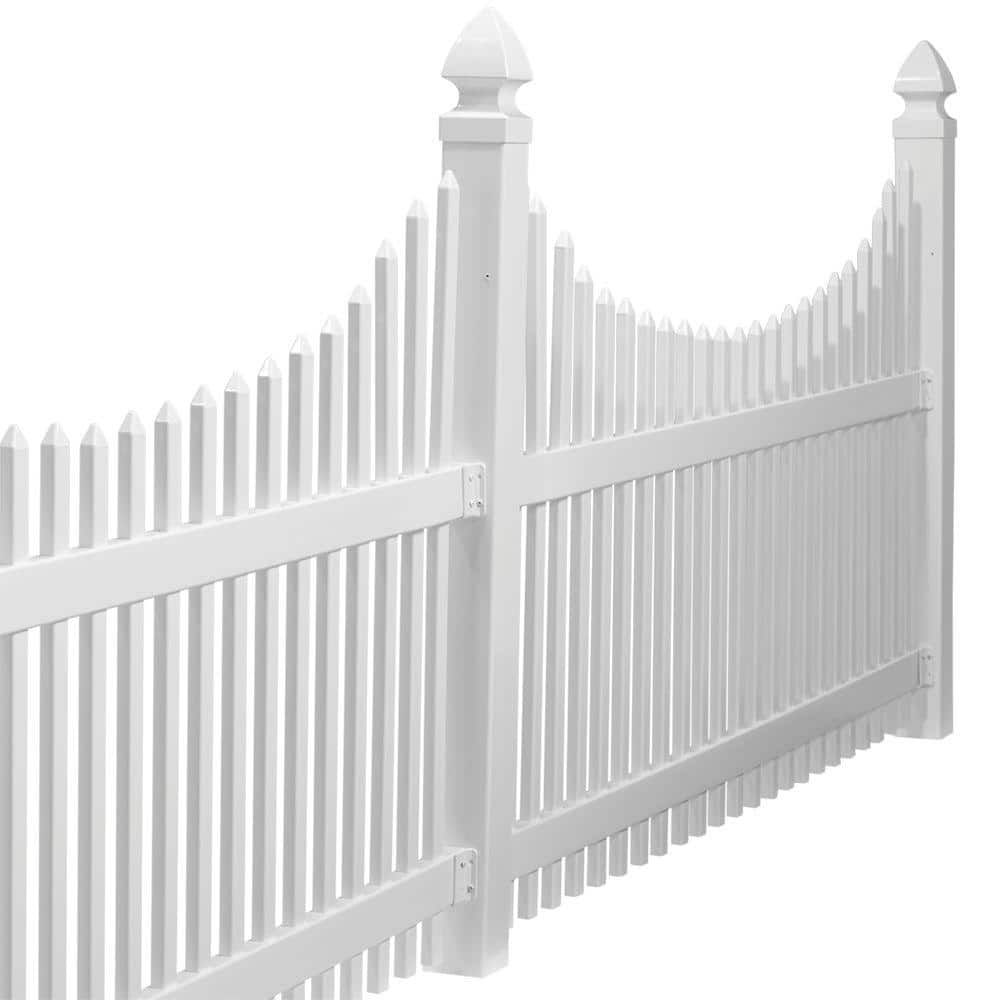 Veranda Chatham 4 ft. x 8 ft. White Vinyl Scalloped Top Picket Fence Panel