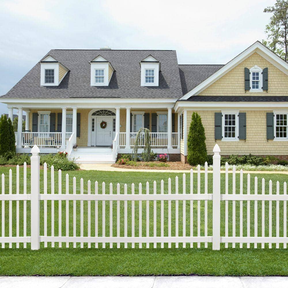 Veranda Chatham 4 ft. x 8 ft. White Vinyl Scalloped Top Picket Fence Panel