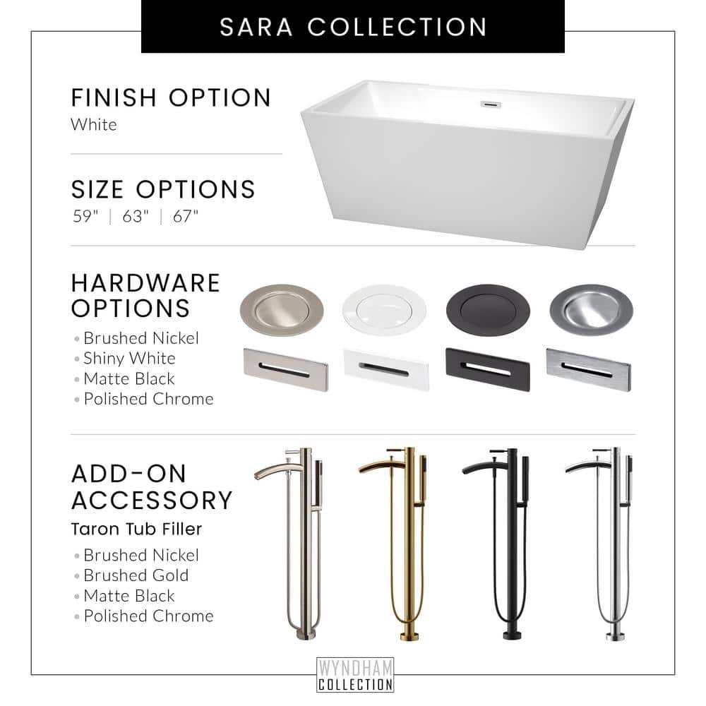 Wyndham Collection Sara 63 in. Acrylic Freestanding Bathtub with Shiny White Trim