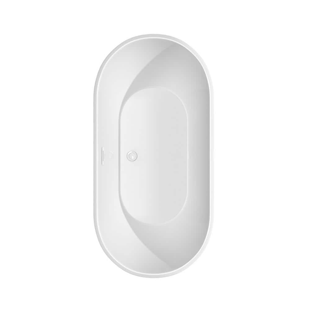 Wyndham Collection Brooklyn 60 in. Acrylic Freestanding Bathtub in White with Shiny Trim