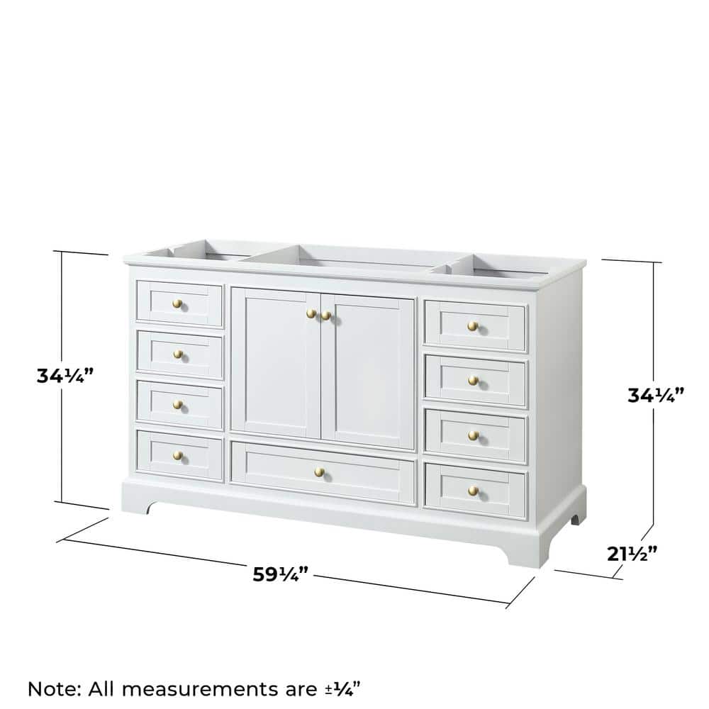 Wyndham Collection Deborah 59.25 in. Bathroom Vanity Cabinet, White with Brushed Gold Trim