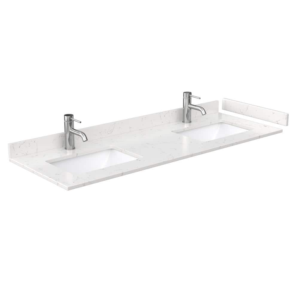 Wyndham Collection 60 in. Cultured Marble Double Basin Vanity Top with White Basins