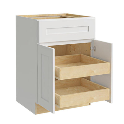 Newport Assembled 24x34.5x24 in. Plywood Shaker Base Kitchen Cabinet 2 rollouts Soft Close in Painted Pacific White - Super Arbor