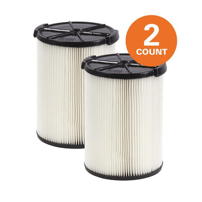 1-Layer Standard Pleated Paper Filter for Most 5 Gal. and Larger RIDGID Wet/Dry Shop Vacuums (2-Pack) - Super Arbor