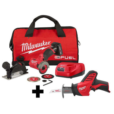 M12 FUEL 12-Volt 3 in. Lithium-Ion Brushless Cordless Cut Off Saw Kit with M12 Hackzall Reciprocating Saw - Super Arbor