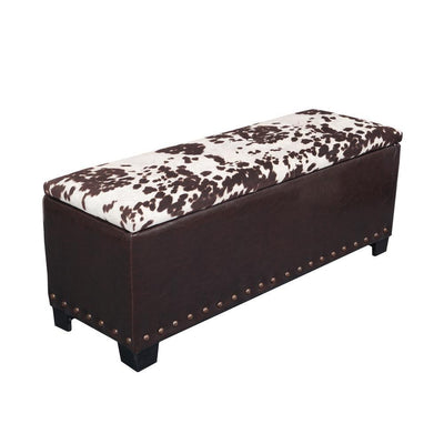 Cowhide 5-Gun Concealment Cabinet Entryway Bench in Brown - Super Arbor