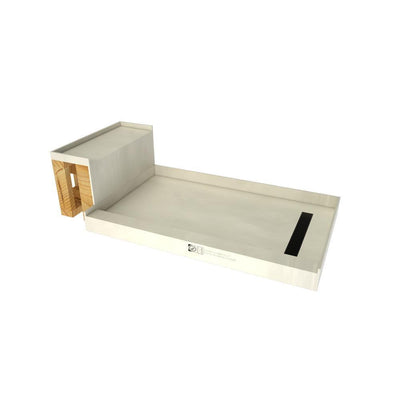 Base'N Bench 34 in. x 60 in. Single Threshold Shower Base and Bench Kit with Right Drain and Matte Black Grate - Super Arbor