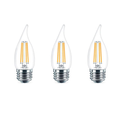 Philips 60-Watt Equivalent B11 Dimmable Edison Glass LED Candle Light Bulb Bent Tip Medium Base Soft White (2700K) (3-Pack)