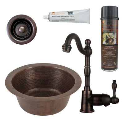 All-in-One Dual Mount Hammered Copper Round 12 in. 0-Hole Bar Sink in Oil Rubbed Bronze - Super Arbor