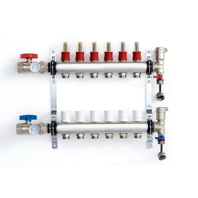 1 in. NPT Inlet x 1/2 in. Stainless Steel Compression Connection 6-Outlet Radiant Heating Manifold