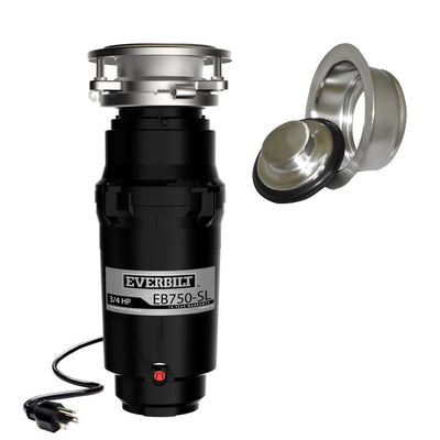 Everbilt Designer Series 3/4 HP Slim Continuous Feed Garbage Disposal with Brushed Nickel Sink Flange and Attached Power Cord