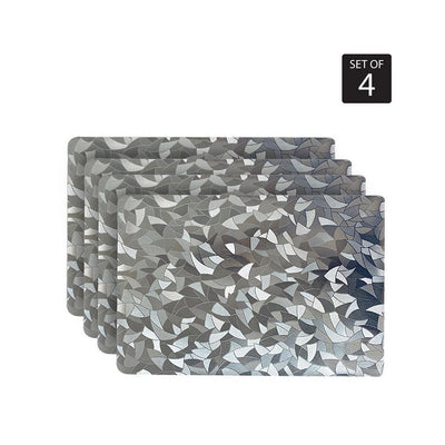 Metallic Leaf 18 in. x 12 in. Grays Vinyl Placemats (Set of 4) - Super Arbor