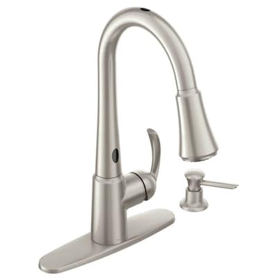 Moen Delaney with MotionSense Spot Resist Stainless 1-Handle Pull-Down Kitchen Faucet (Deck Plate Included)
