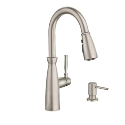 Moen Surie Spot Resist Stainless 1-Handle Deck Mount Pull-Down Handle/Lever Commercial/Residential Kitchen Faucet (Deck Plate Included)