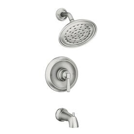 Moen Halle Spot Resist Brushed Nickel 1-Handle Commercial/Residential Bathtub and Shower Faucet with Valve Included - Super Arbor