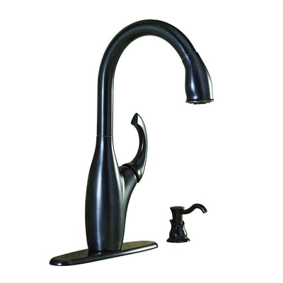 Contemporary Single-Handle Pull-Down Sprayer Kitchen Faucet with Soap Dispenser in Mediterranean Bronze - Super Arbor