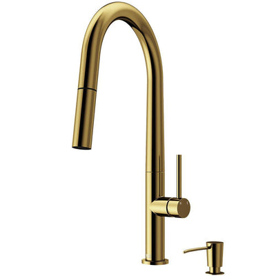 Greenwich Single-Handle Pull-Down Sprayer Kitchen Faucet with Soap Dispenser in Matte Gold - Super Arbor