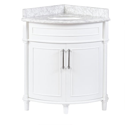 Aberdeen 24 in. W x 20 in. D Bath Vanity in White with Carrara Marble Top with White Sink - Super Arbor