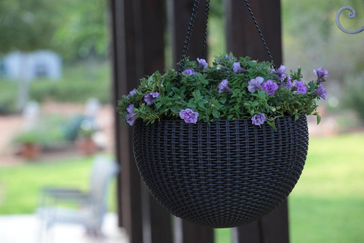 keter resin rattan set of 2 round hanging planter baskets Keter Round Resin 13.8" D Hanging Planters, 2 pack- Brown Rattan – Super Arbor