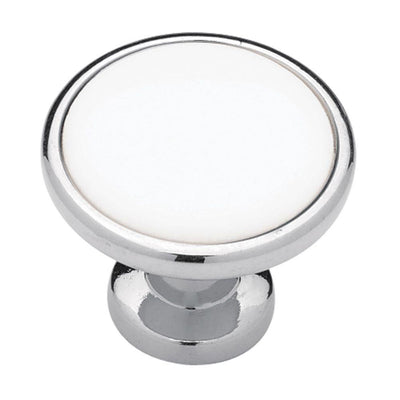 Classic 1-1/4 in. (32mm) Polished Chrome with White Ceramic Insert Round Cabinet Knob - Super Arbor