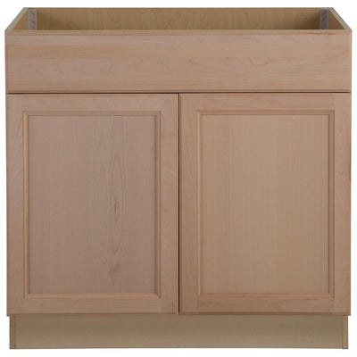 Easthaven Shaker Assembled 36x34.5x24 in. Frameless Sink Base Cabinet with False Drawer Front in Unfinished Beech - Super Arbor