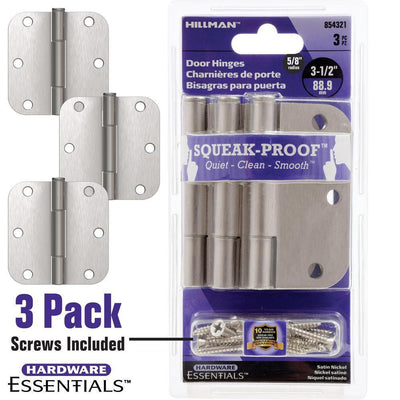 5/8 in. Satin Nickel Squeak Proof Hinge (3-Pack) - Super Arbor