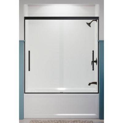 Pleat 59.625 in. x 63.5625 in. Frameless Sliding Bathtub Door in Anodized Brushed Nickel with Crystal Clear Glass - Super Arbor