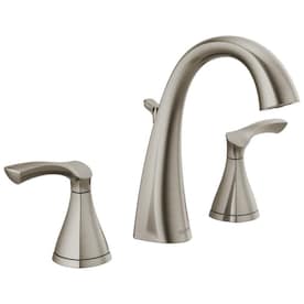 New Lower Price; Delta Sandover Spotshield Brushed Nickel 2-Handle Widespread WaterSense Bathroom Sink Faucet with Drain - Super Arbor