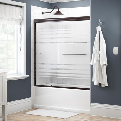 Simplicity 60 in. x 58-1/8 in. Semi-Frameless Traditional Sliding Bathtub Door in Bronze with Transition Glass - Super Arbor