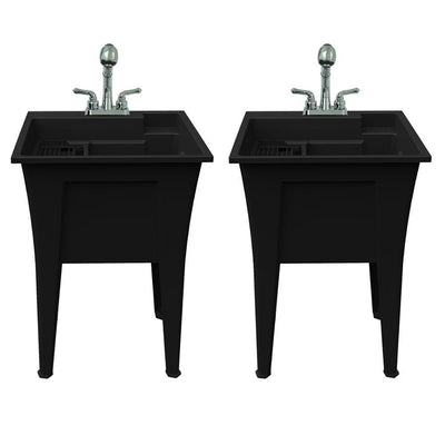 24 in. x 22 in. Recycled Polypropylene Black Laundry Sink w/2 Hdl Non Metallic Pullout Faucet and Install. Kit (Pk of 2) - Super Arbor