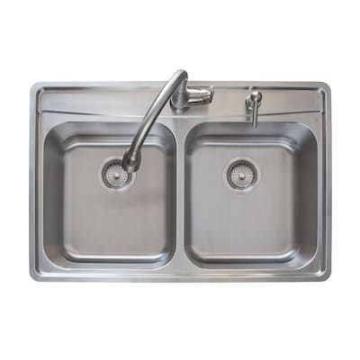 Franke Fast-In 33.5-in x 22.5-in Stainless Steel Double Equal Bowl Drop-In 2-Hole Commercial/Residential Kitchen Sink All-in-One Kit