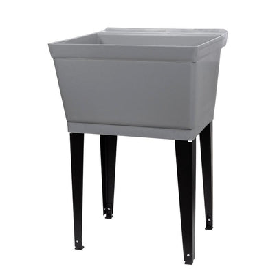 22.875 in. x 23.5 in. Grey 19 gal. Thermoplastic Utility Sink Kit with Black Metal Legs, P-Trap and Supply Lines - Super Arbor