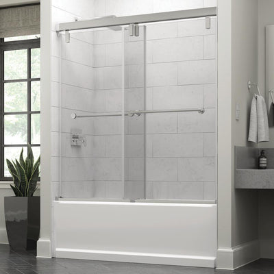 Everly 60 in. x 59-1/4 in. Mod Semi-Frameless Sliding Bathtub Door in Chrome and 3/8 in. (10mm) Clear Glass - Super Arbor