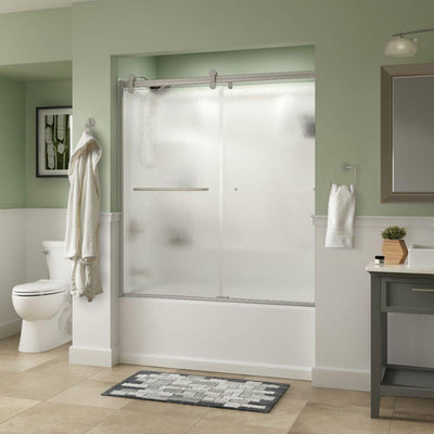 Simplicity 60 x 58-3/4 in. Frameless Contemporary Sliding Bathtub Door in Nickel with Rain Glass - Super Arbor