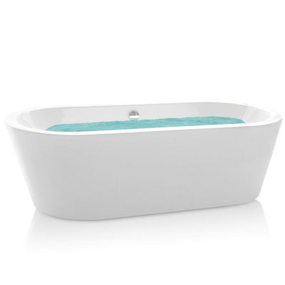 70.8 in. Acrylic Pop Up Drain Oval Double Ended Flatbottom Freestanding Bathtub in White - Super Arbor
