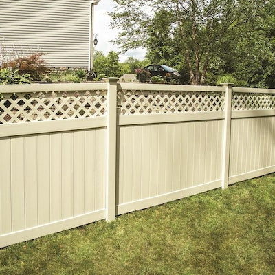 Freedom Ready-to-Assemble Conway 6-ft H x 8-ft W Sand Vinyl Lattice-Top Vinyl Fence Panel
