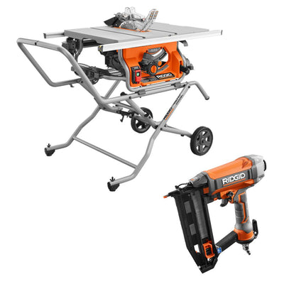 10 in. Pro Jobsite Table Saw with Stand and 16-Gauge 2-1/2 in. Straight Finish Nailer - Super Arbor