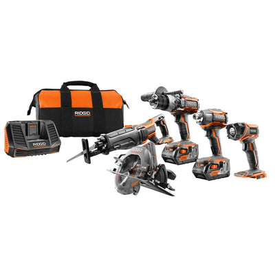 18-Volt Lithium-Ion Cordless 5-Tool Combo Kit with (2) 4.0 Ah Batteries, 18-Volt Charger, and Contractor's Bag - Super Arbor