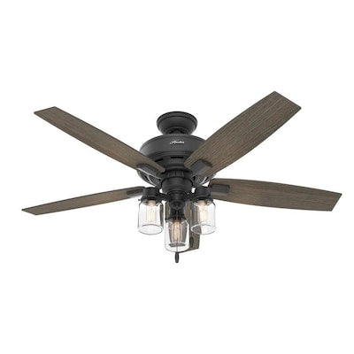Hunter Lincoln Edison Style LED 52-in Matte Black LED Indoor Ceiling Fan with Light Kit (5-Blade)